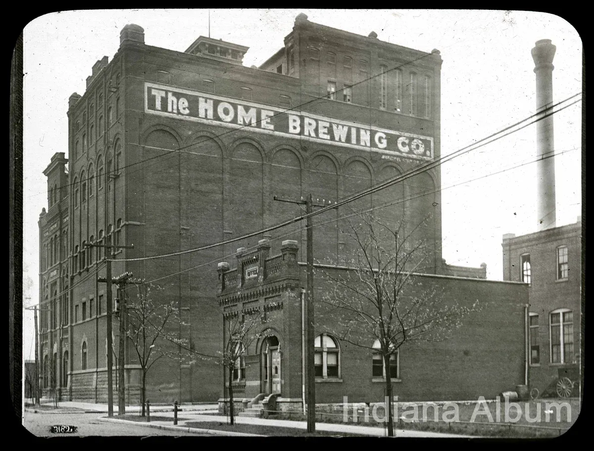 Archival photograph circa 1910 showing the Home Brewing Company complex on South Shelby Street, the pre-Prohibition Indianapolis brewery whose bottling house is now the unique 24 Shelby wedding venue